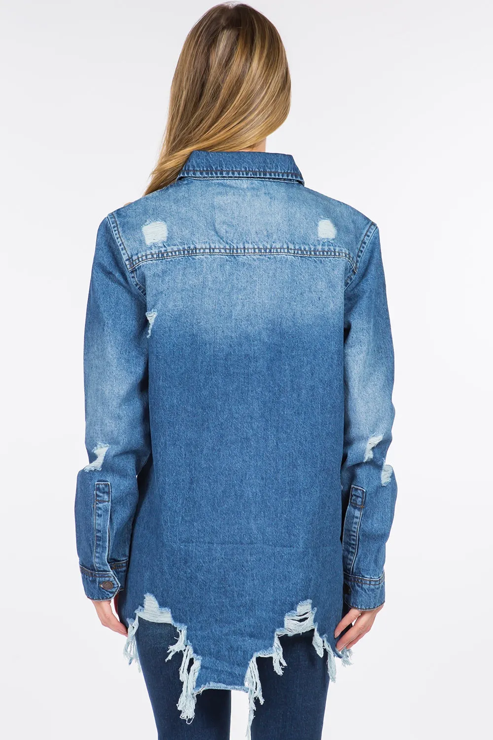 American Bazi Distressed Frayed Hem Denim Jacket