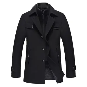 BOLU Design Men's Fashion Premium Quality Black Long Wool Coat Jacket