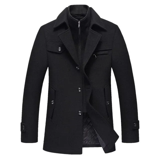 BOLU Design Men's Fashion Premium Quality Black Long Wool Coat Jacket