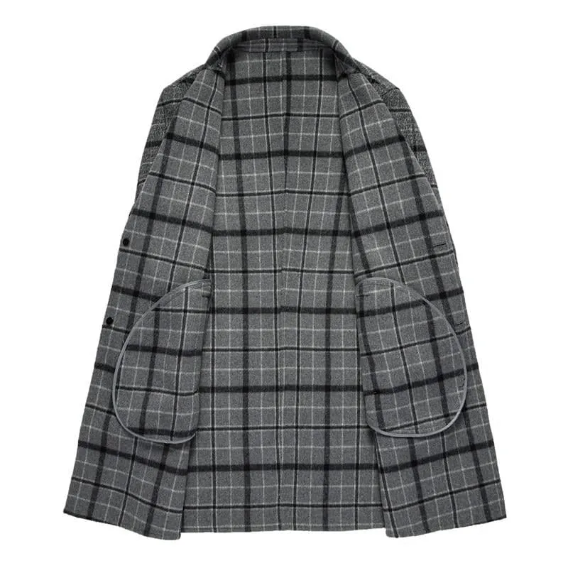 BRADFORD Design Collection Men's Fashion Gray Plaid Coat Jacket Premium Quality Long Wool Gray Plaid Trench Coat Jacket