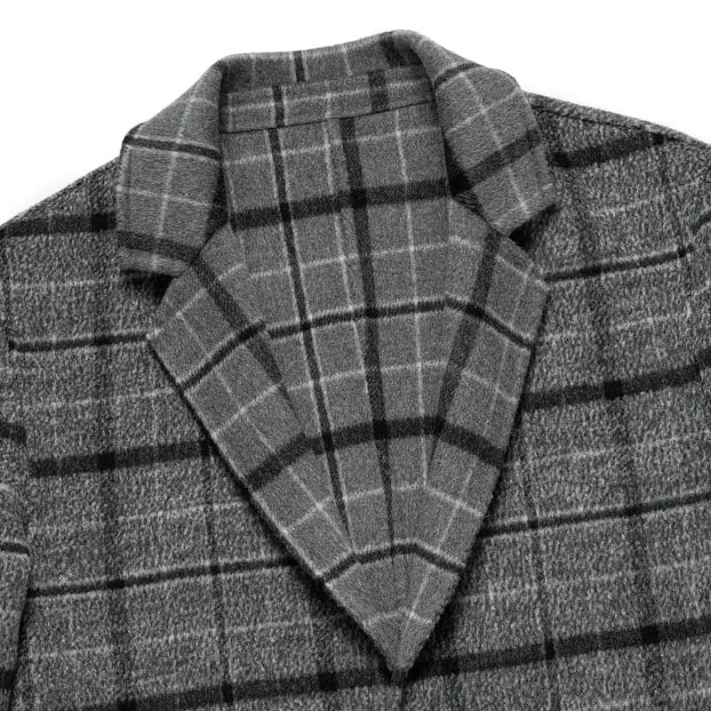 BRADFORD Design Collection Men's Fashion Gray Plaid Coat Jacket Premium Quality Long Wool Gray Plaid Trench Coat Jacket