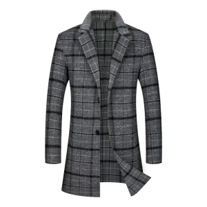 BRADFORD Design Collection Men's Fashion Gray Plaid Coat Jacket Premium Quality Long Wool Gray Plaid Trench Coat Jacket