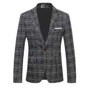 BRADLEY Men's Fashion Premium Quality Navy Blue Black Gray & Khaki Brown Plaid Style Blazer Suit Jacket