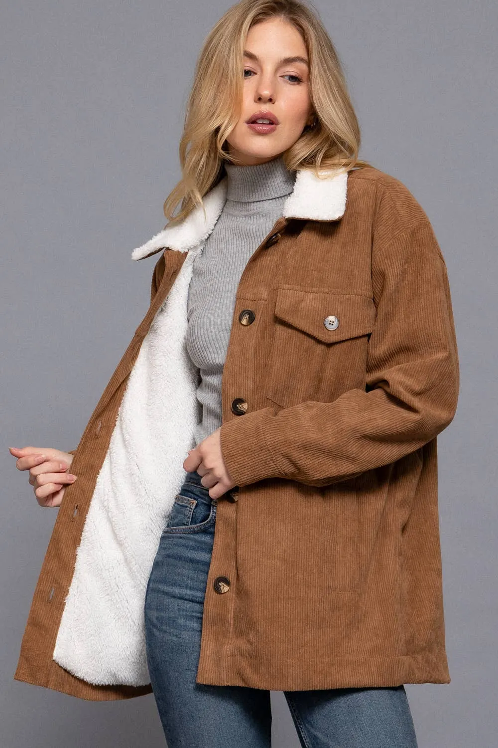 CAMEL FAUX FUR CORDUROY JACKET