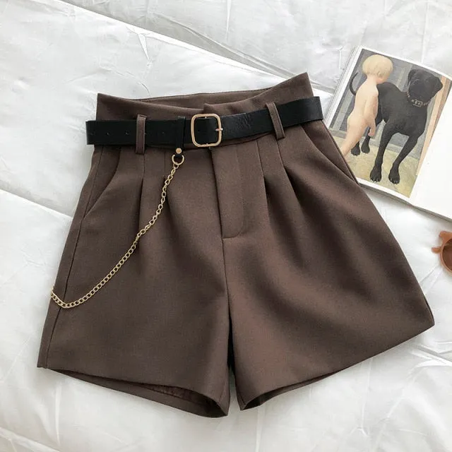 Casual Comfortable Elegant Shorts With Belt Women's Woolen Shorts