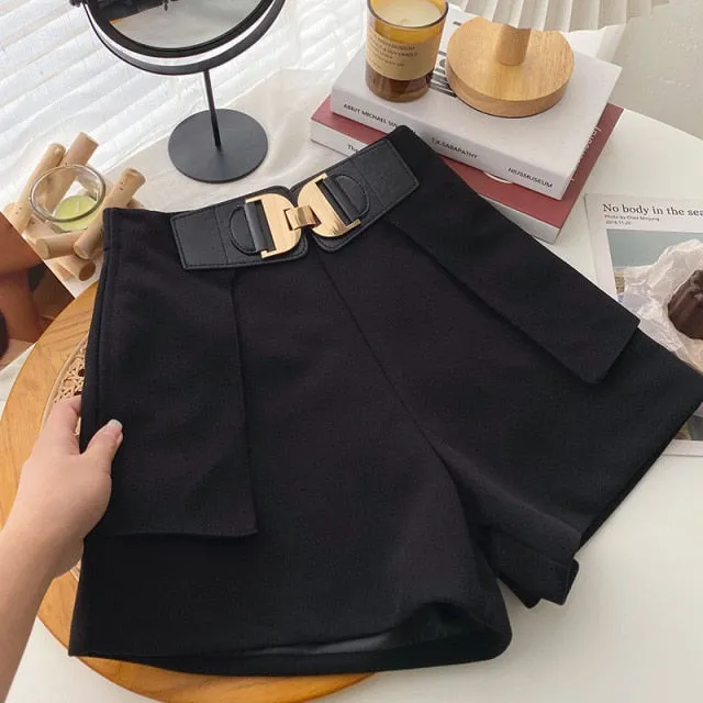 Casual Comfortable Elegant Shorts With Belt Women's Woolen Shorts