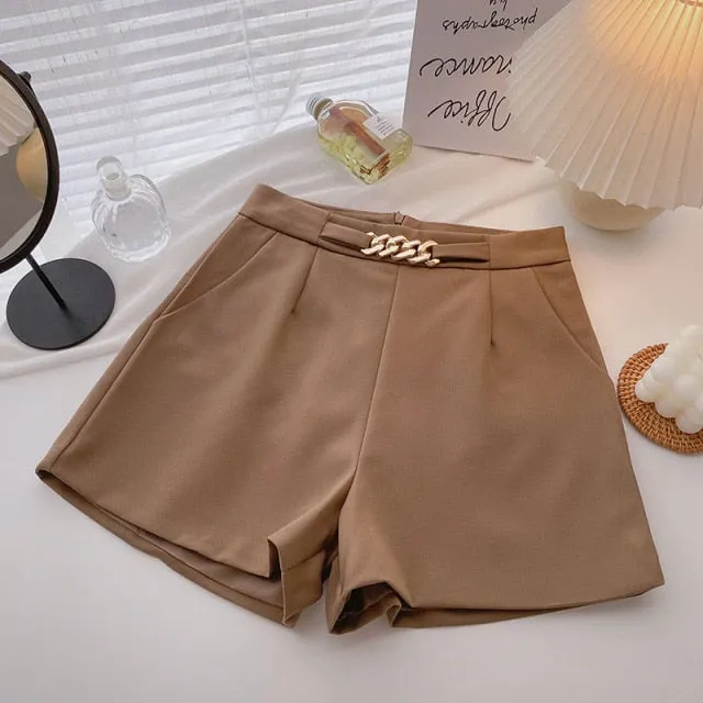 Casual Comfortable Elegant Shorts With Belt Women's Woolen Shorts