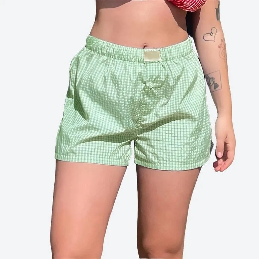 Comfortable Plaid Elastic Waist Shorts