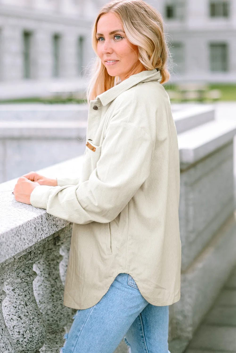 Corduroy Buttoned Pocketed Shacket