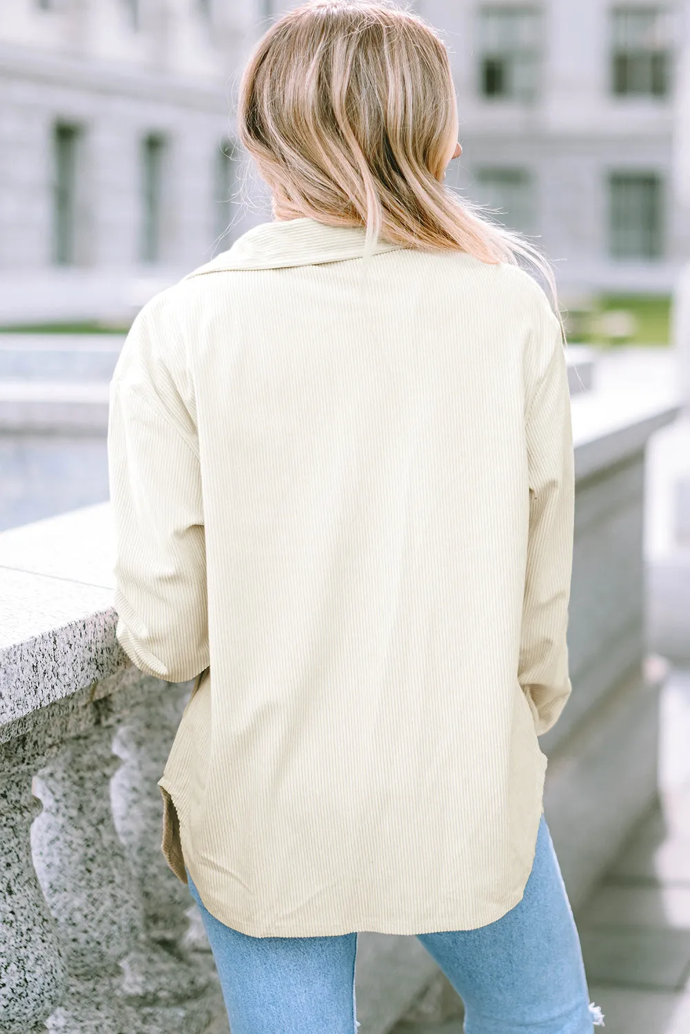 Corduroy Buttoned Pocketed Shacket