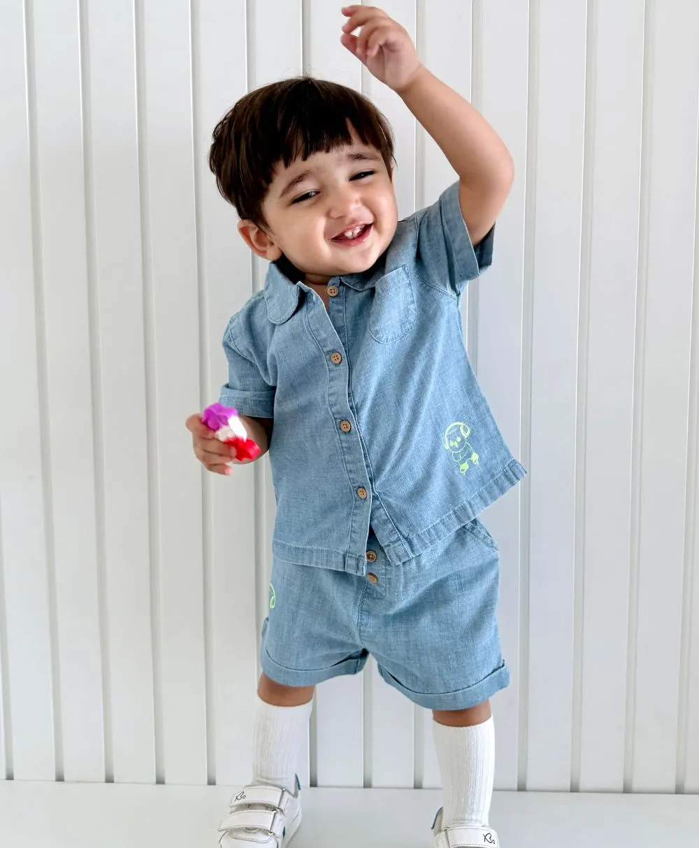 Cotton Denim Shirt & Shorts Co-ord Set