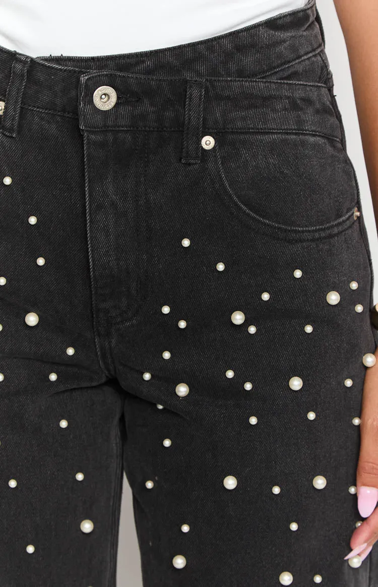 Denim Dazzle Pearl Black High Waisted Jeans