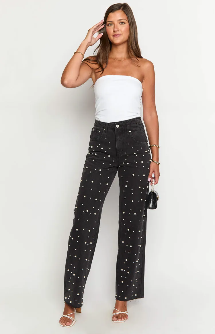 Denim Dazzle Pearl Black High Waisted Jeans