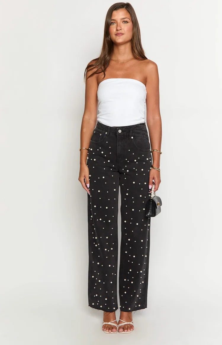 Denim Dazzle Pearl Black High Waisted Jeans