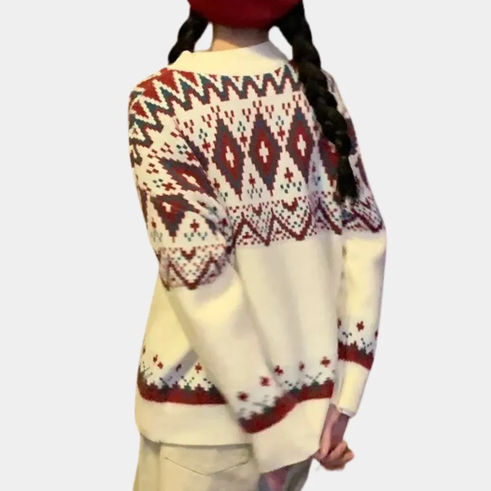 Elegant Fair Isle Sweater with Colorful Geometric Knit