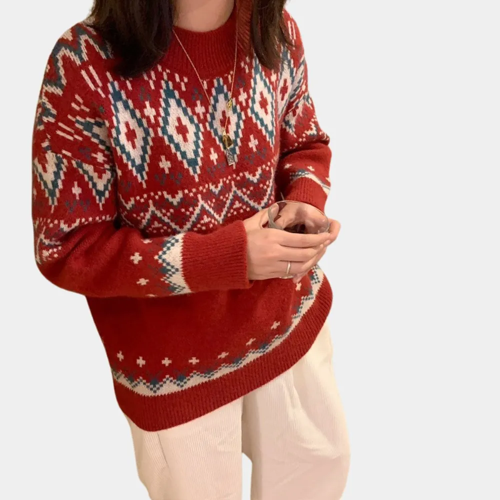 Elegant Fair Isle Sweater with Colorful Geometric Knit