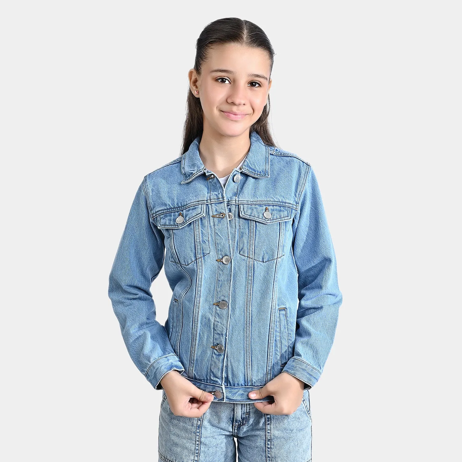 Girls Denim rigid Woven Jacket Basic-LT.Blue