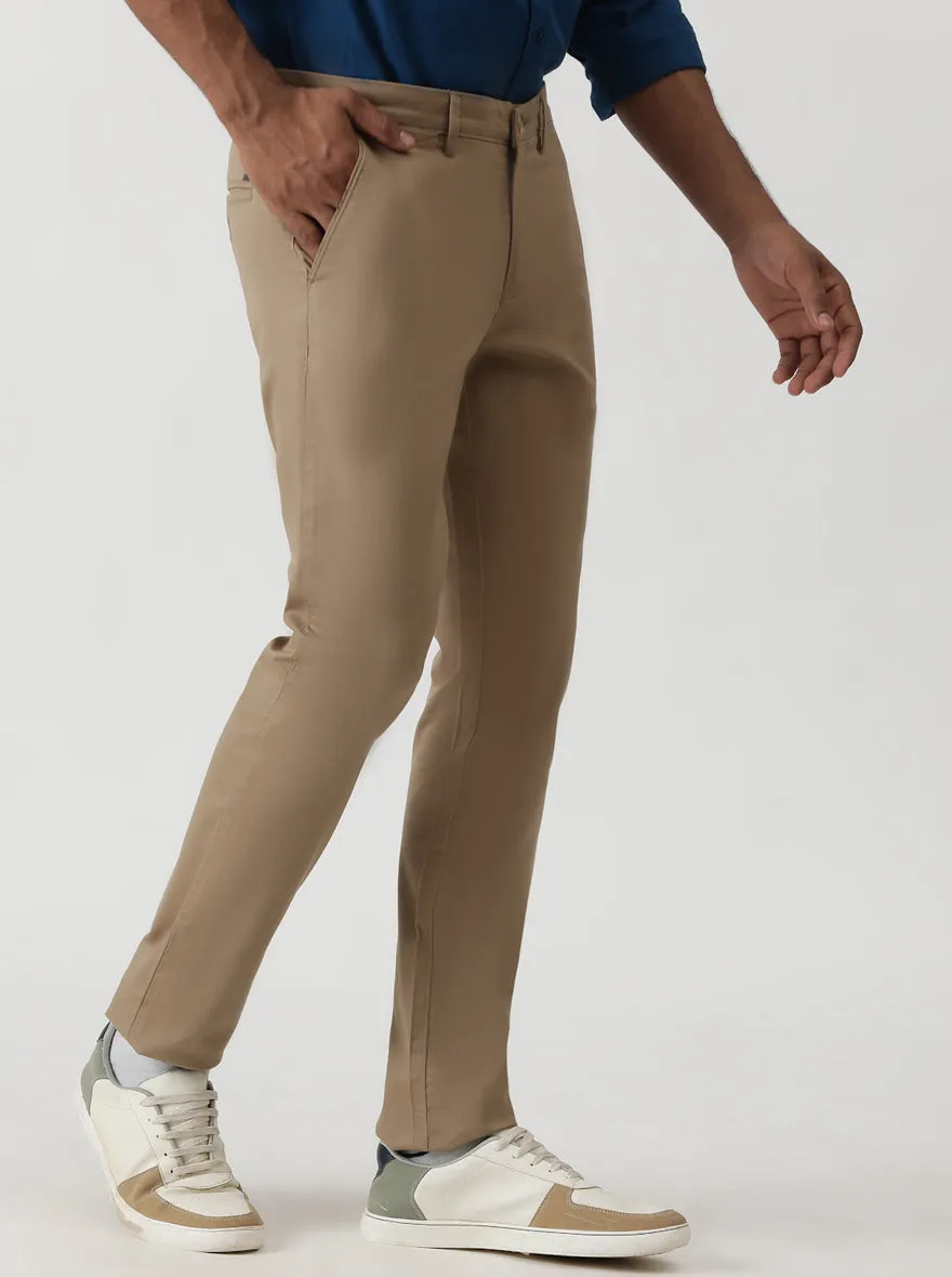 Khaki Dobby Super Slim Fit Casual Trouser | Greenfibre