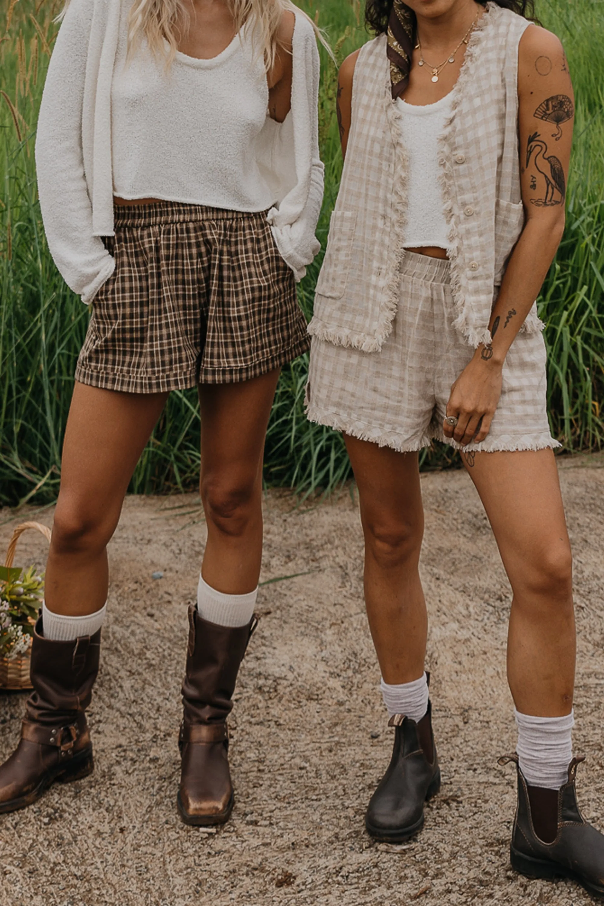 Lana Checkered Beige Shorts