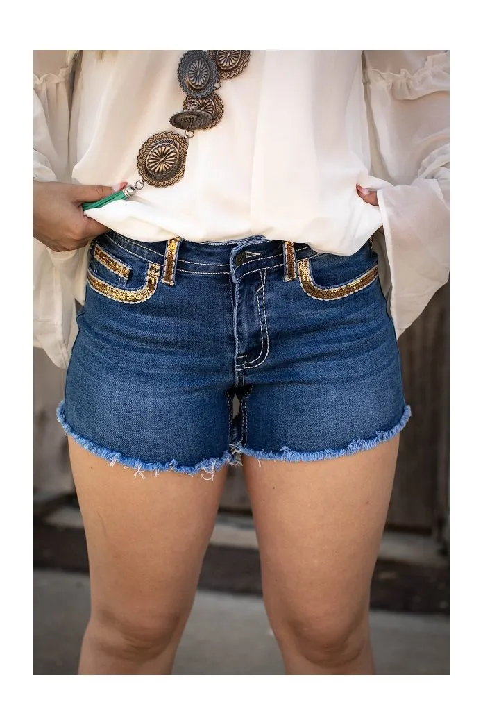 Light Wash Denim W/Rose Gold Hem Shorts