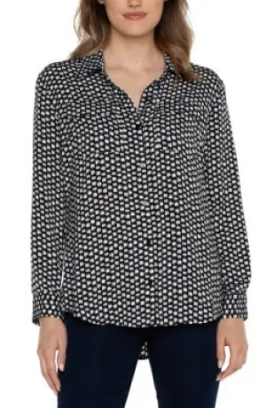 Liverpool Front Button Blk/White Woven Blouse