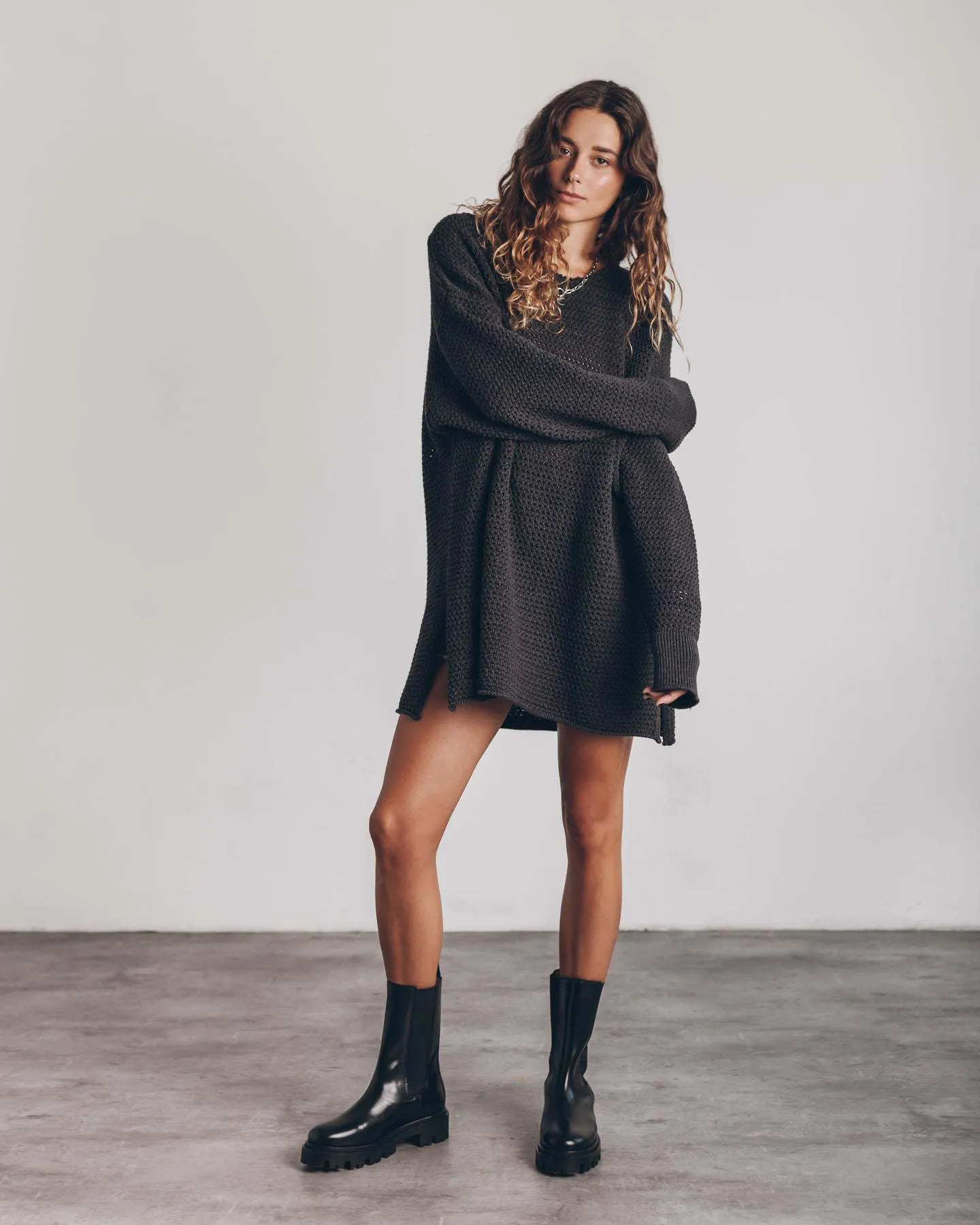 Loose Cozy Knit Oversized Slit Side Sweater