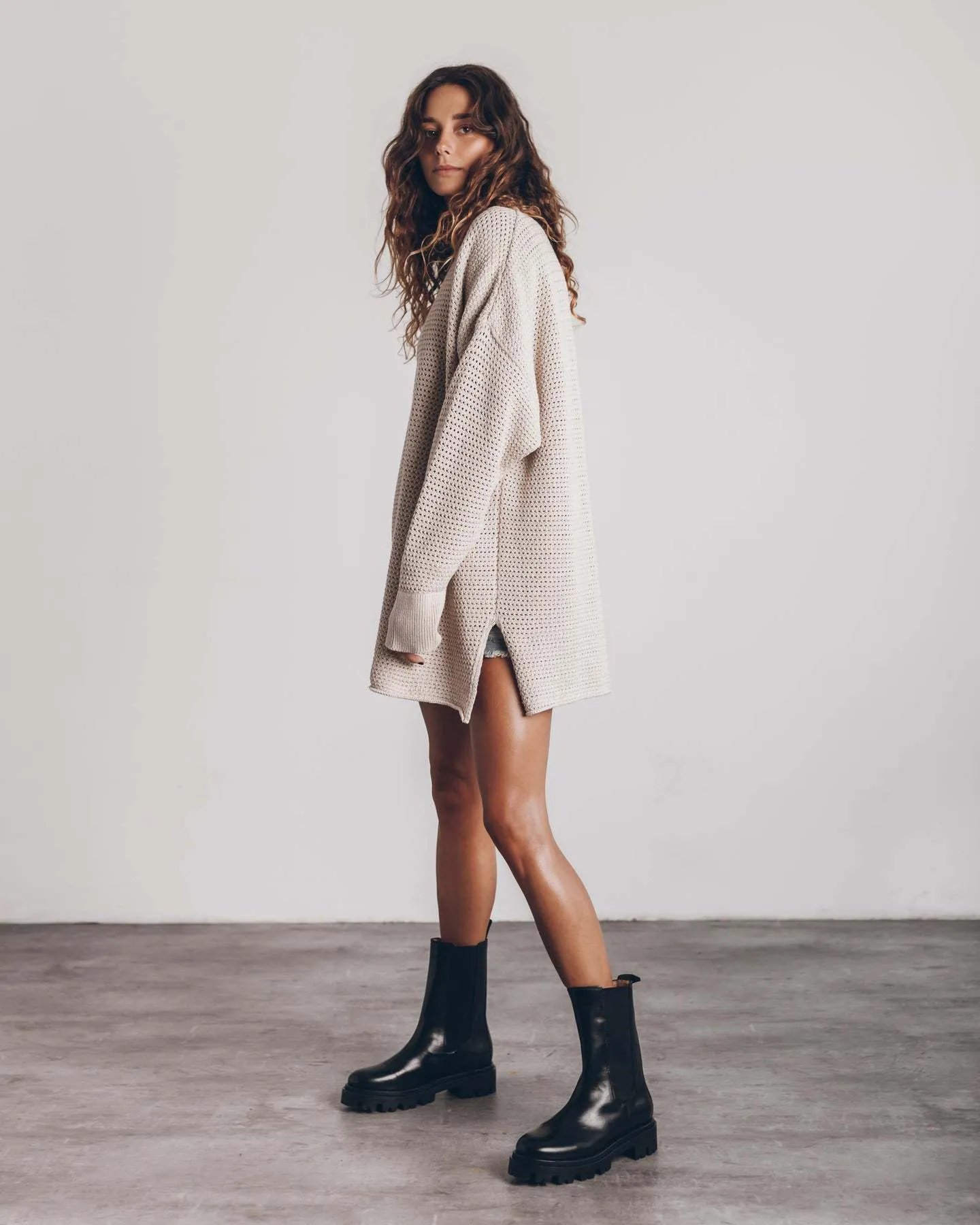 Loose Cozy Knit Oversized Slit Side Sweater