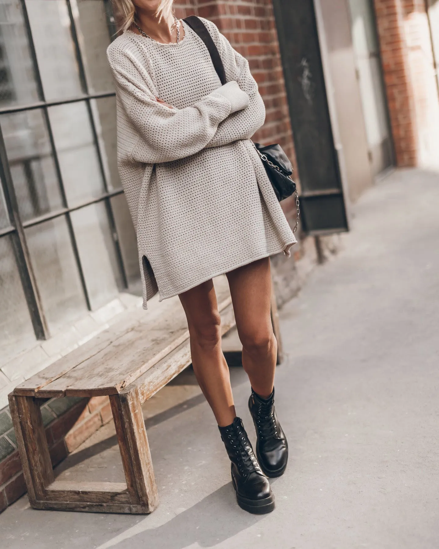 Loose Cozy Knit Oversized Slit Side Sweater