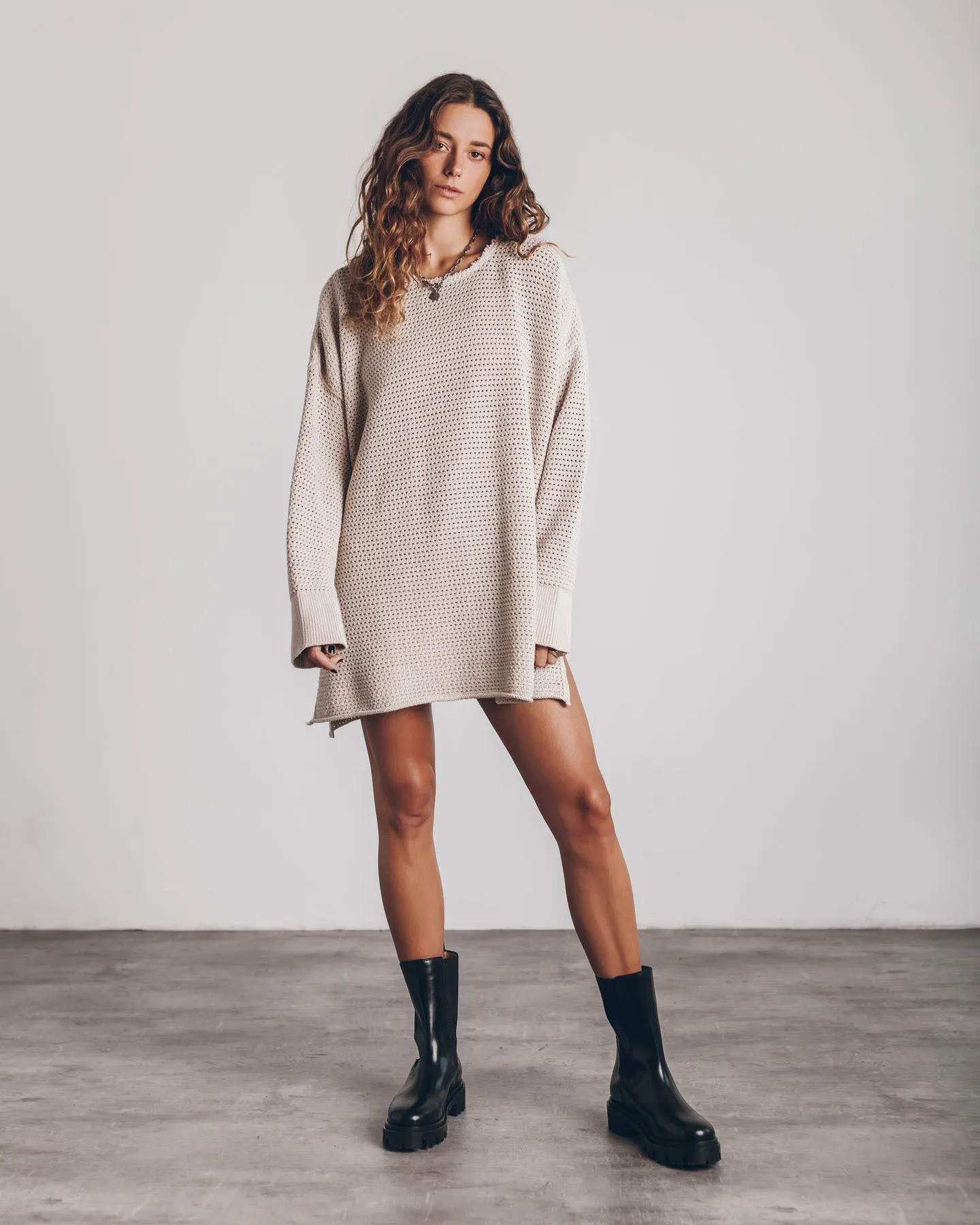 Loose Cozy Knit Oversized Slit Side Sweater