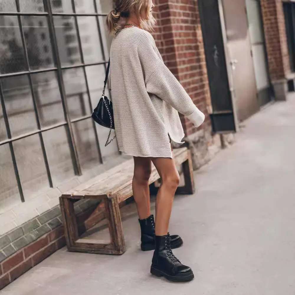 Loose Cozy Knit Oversized Slit Side Sweater