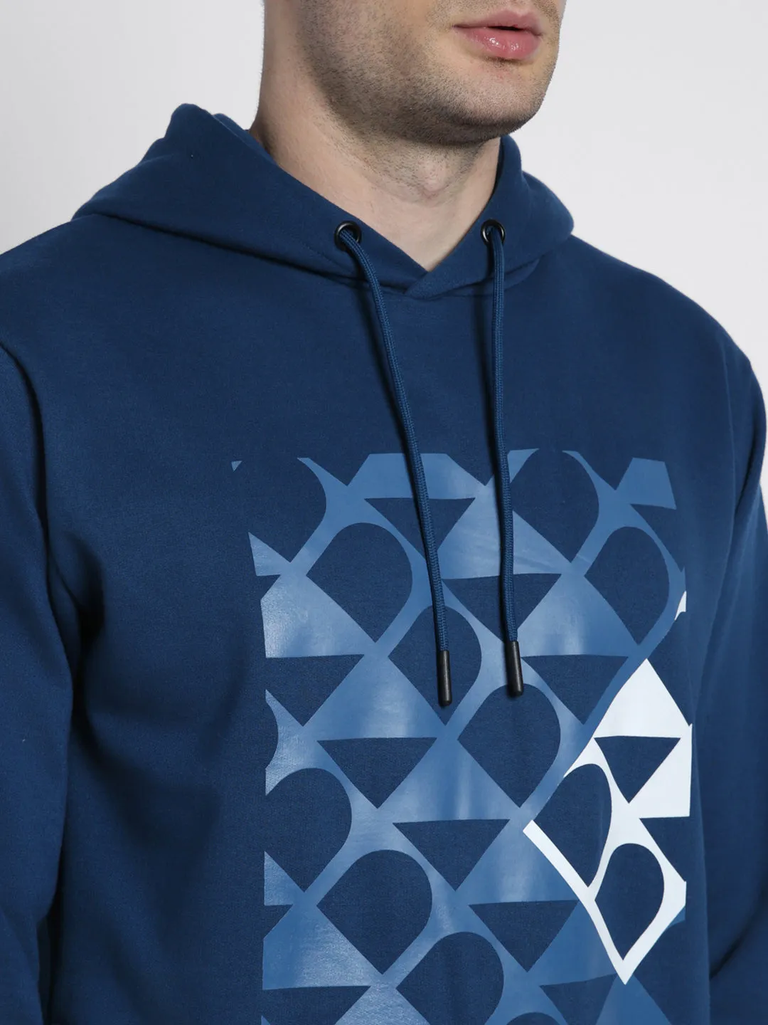 Men's Blue Printed Hooded Sweatshirt