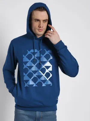 Men's Blue Printed Hooded Sweatshirt