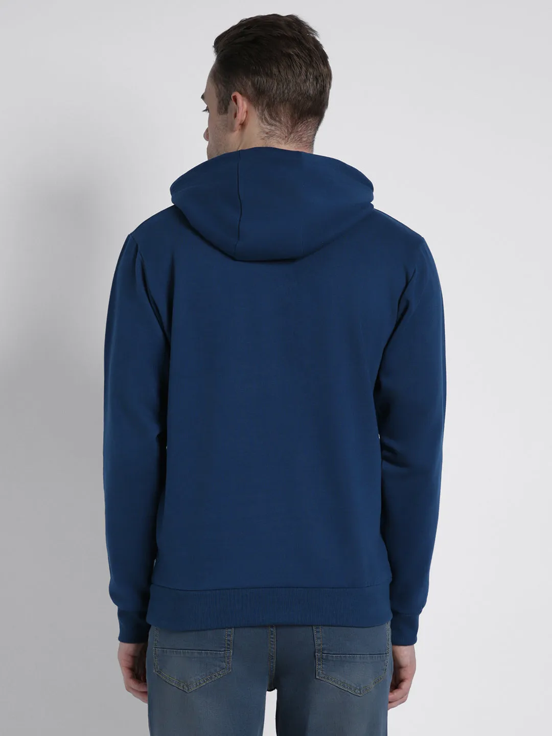 Men's Blue Printed Hooded Sweatshirt