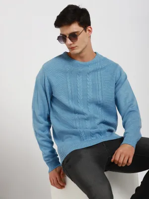 Men's Cable Knit Round Neck Pure Acrylic Pullover Sweater