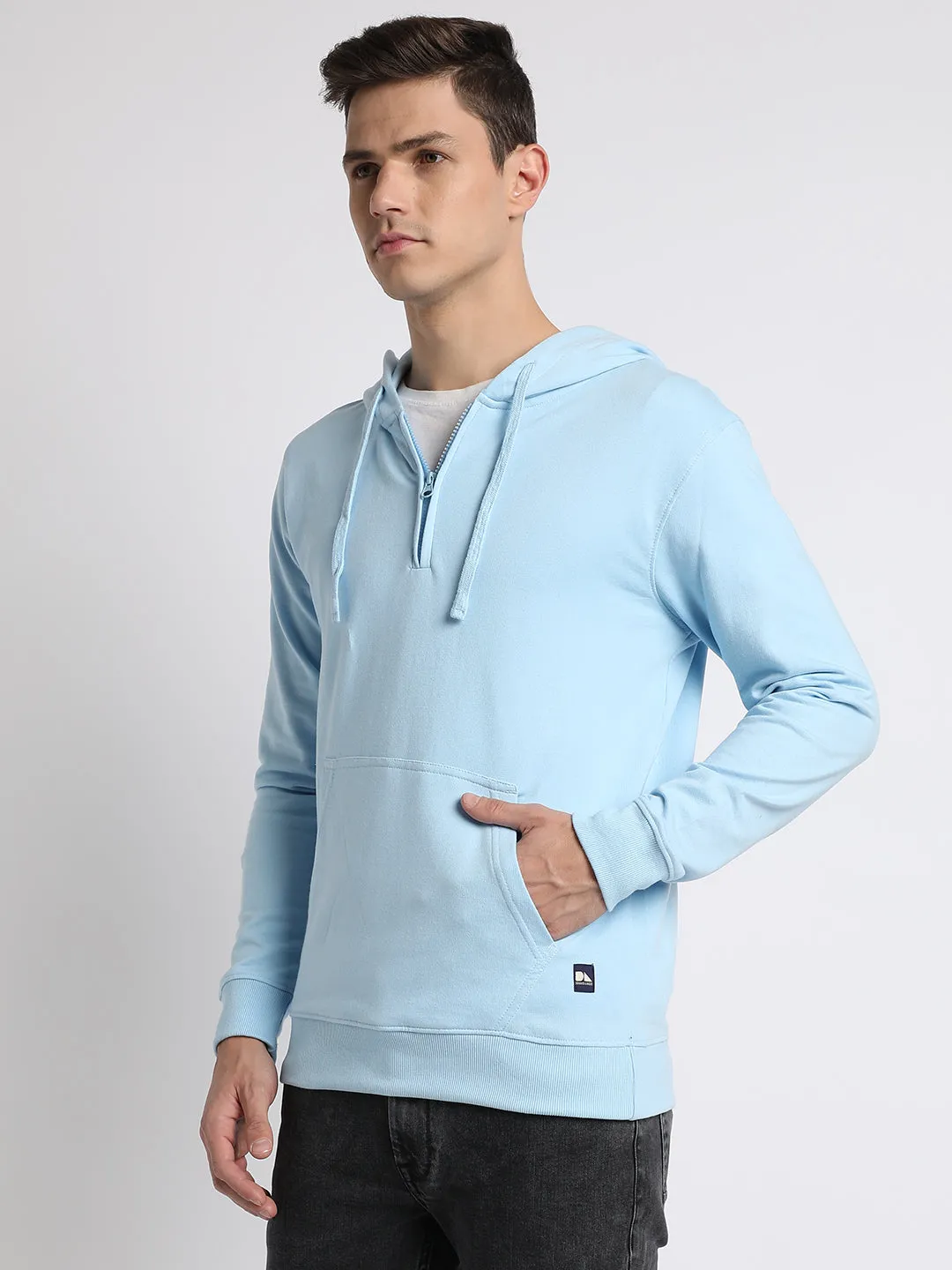 Men's Light blue Solid Hooded Sweatshirt