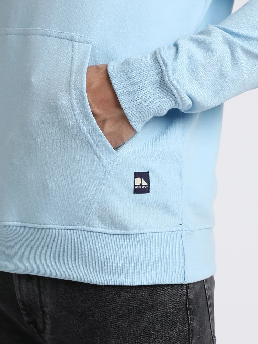 Men's Light blue Solid Hooded Sweatshirt