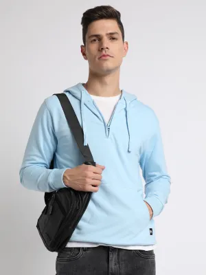 Men's Light blue Solid Hooded Sweatshirt