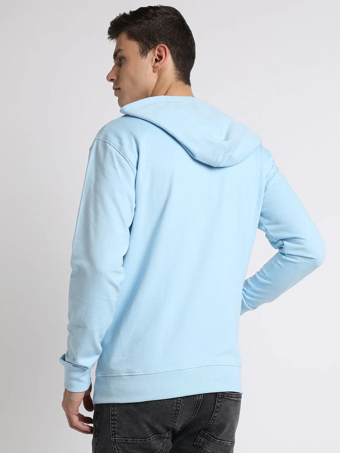 Men's Light blue Solid Hooded Sweatshirt