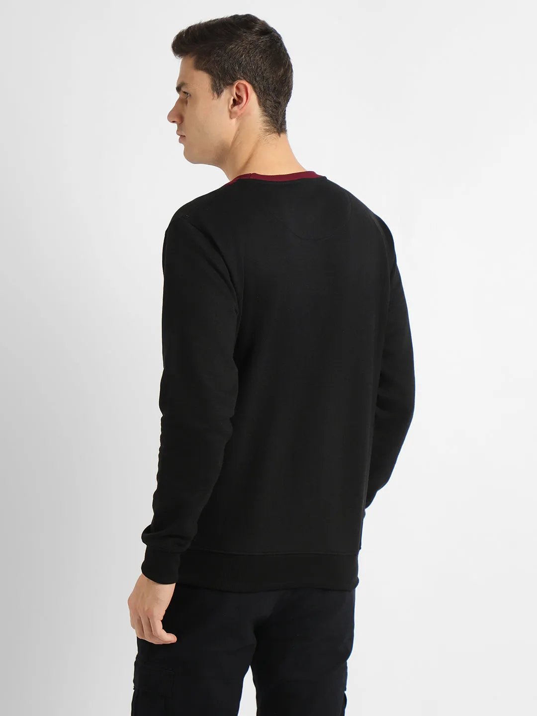 Men's Mock Neck Regular Fit Colourblock Black Sweatshirt