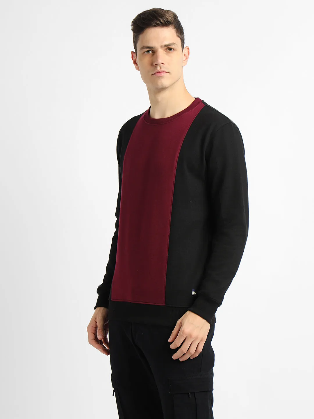 Men's Mock Neck Regular Fit Colourblock Black Sweatshirt