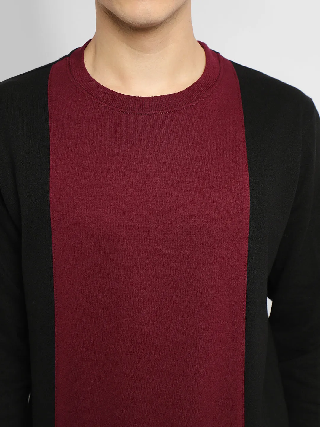 Men's Mock Neck Regular Fit Colourblock Black Sweatshirt