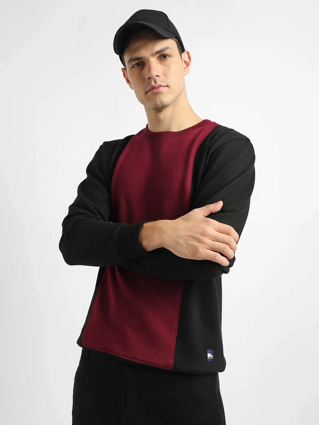 Men's Mock Neck Regular Fit Colourblock Black Sweatshirt