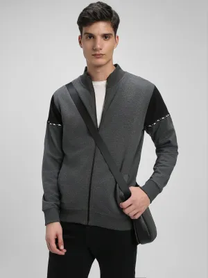 Men's Mock Neck Regular Fit Panelling Dark Grey Sweatshirt