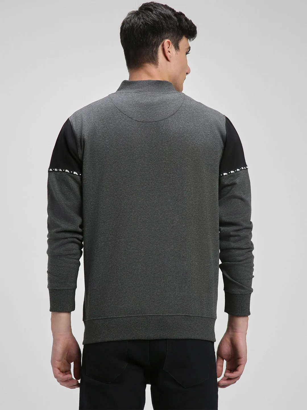 Men's Mock Neck Regular Fit Panelling Dark Grey Sweatshirt