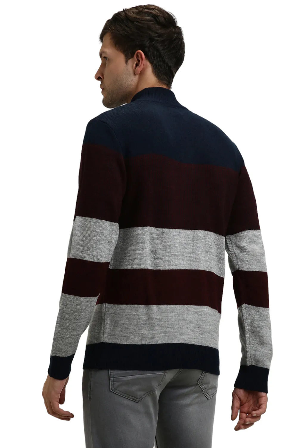 Men's Mock Regular Fit Striper Navy Sweater