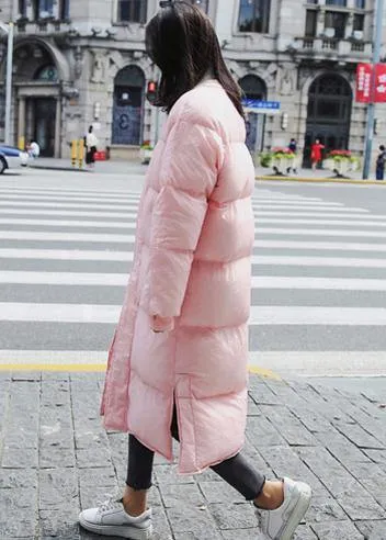 New pink warm winter coat trendy plus size down jacket o neck pockets Casual winter outwear