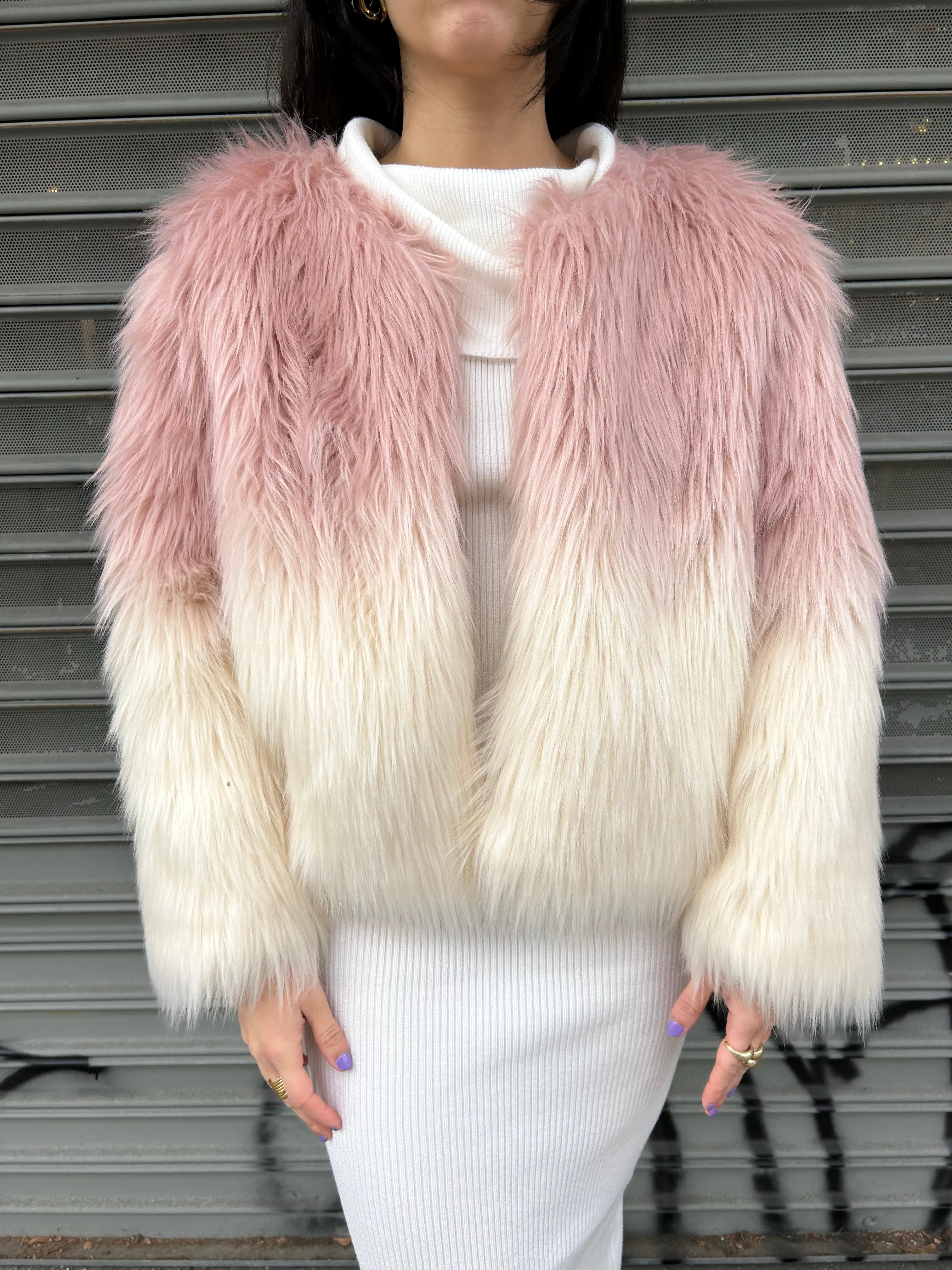 ombre faux fur jacket