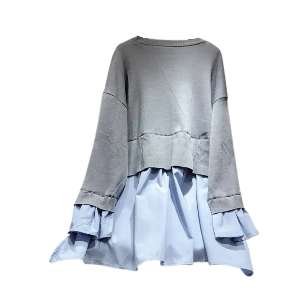 Pre Order:  Vintage Long Sleeve Ruffle Spliced Sweatshirt