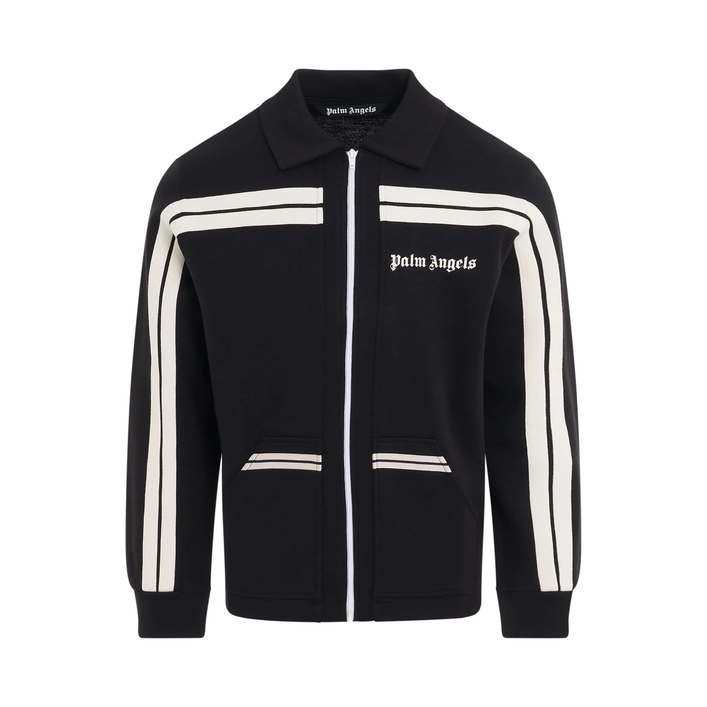 Shirt Collar Knit Track Jacket in Black/Off White