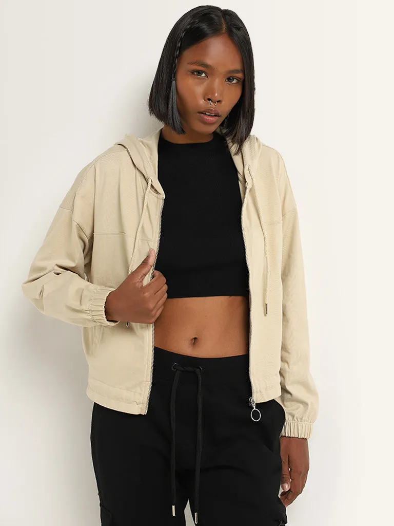 Studiofit Beige Cotton Hooded Jacket